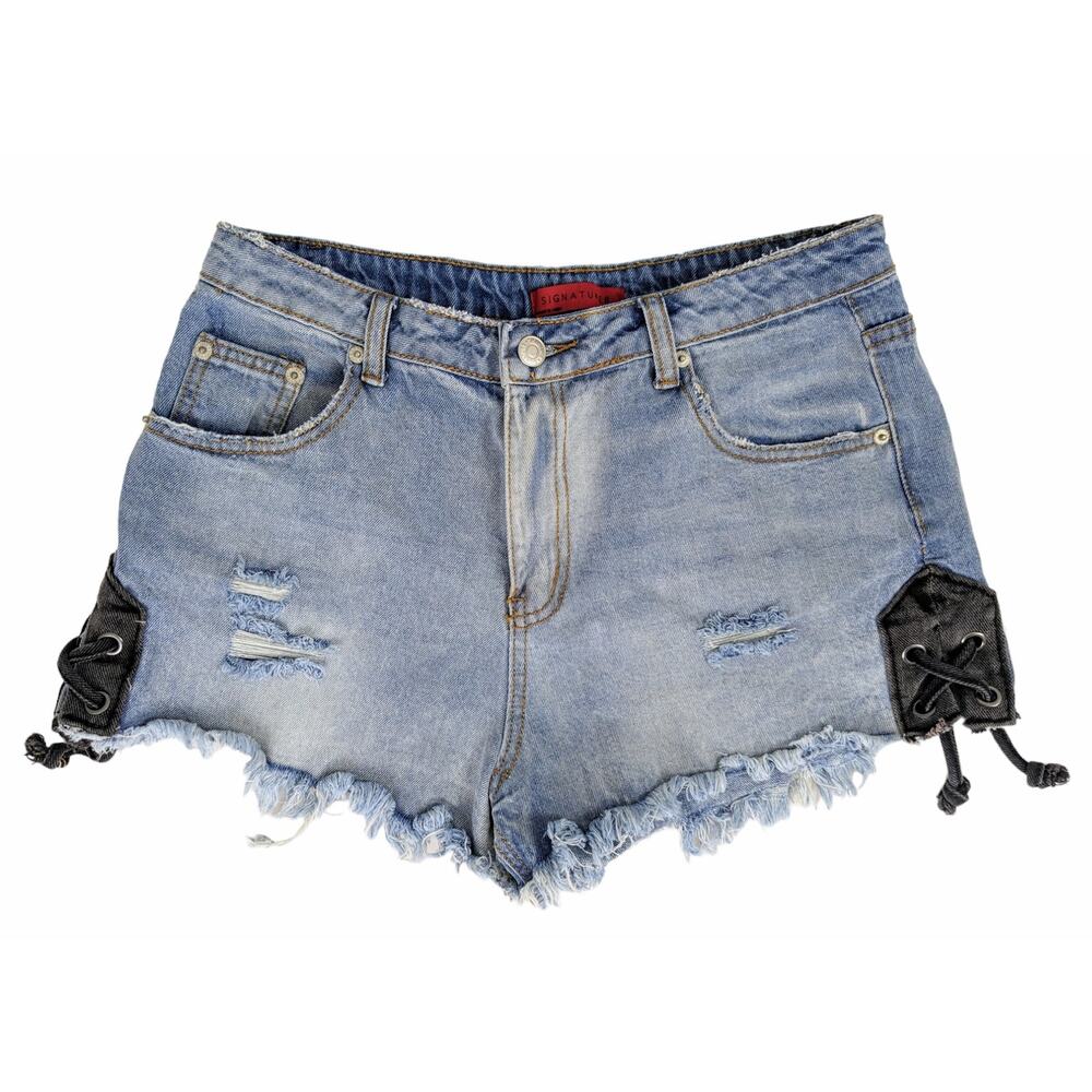SIGNATURE 8 Lace-up Cutoff Jean Shorts Size Large